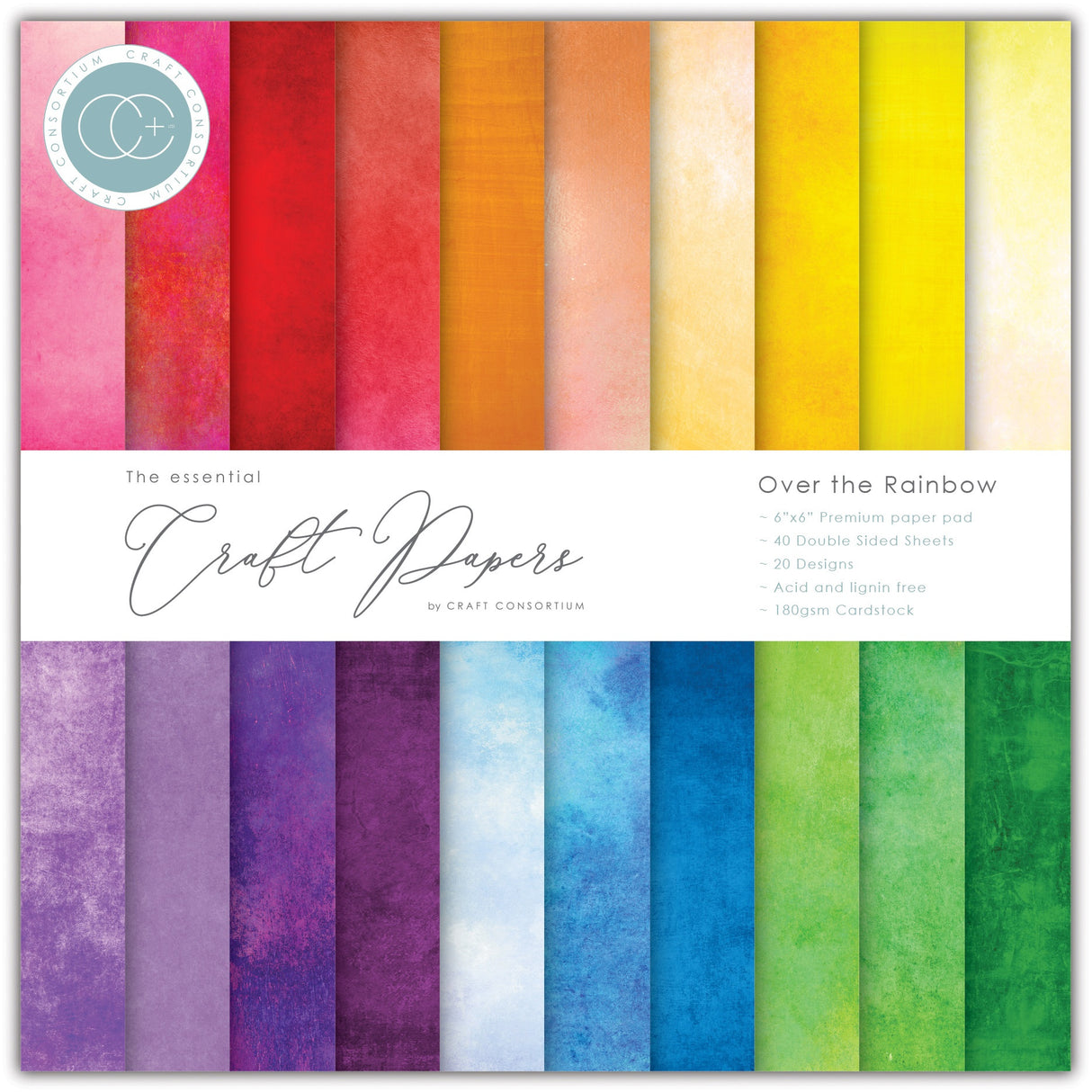 Craft Consortium Double-Sided Paper Pad 6"X6" 40/Pkg Over The Rainbow, 20 Designs