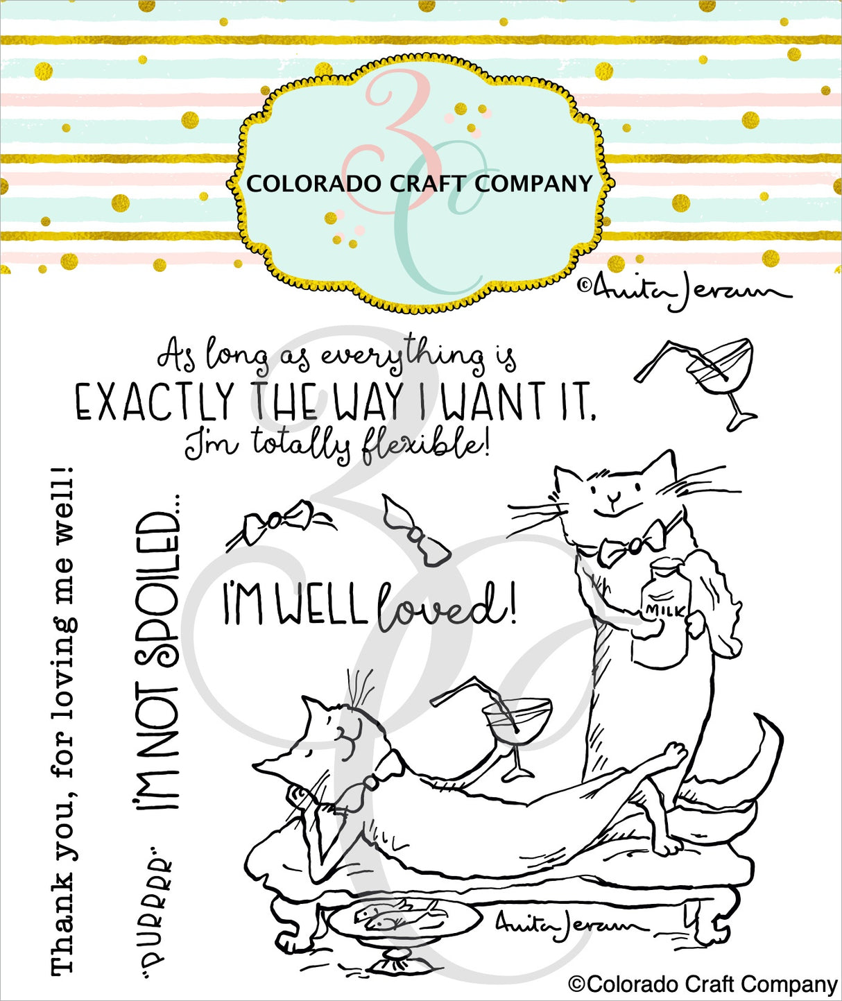 Colorado Craft Company Clear Stamps 4"X4" Spoiled Cats-By Anita Jeram