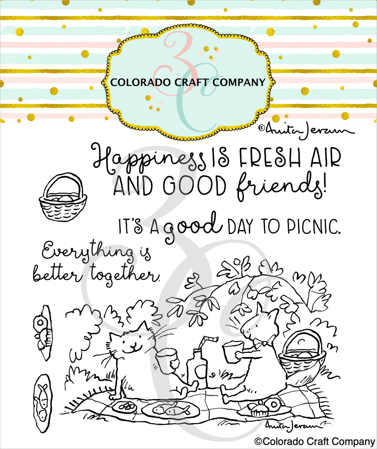 Colorado Craft Company Clear Stamps 4"X4" Picnic Cats-By Anita Jeram