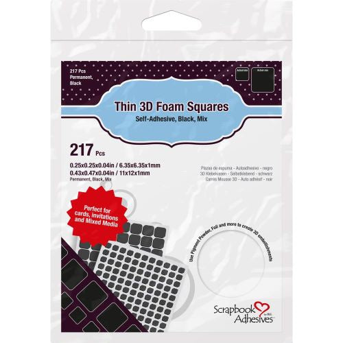 Scrapbook Adhesives Thin 3D Adhesive Foam Squares 217/PkgBlack (63) .43"X.47" & (154) .25"X.25"