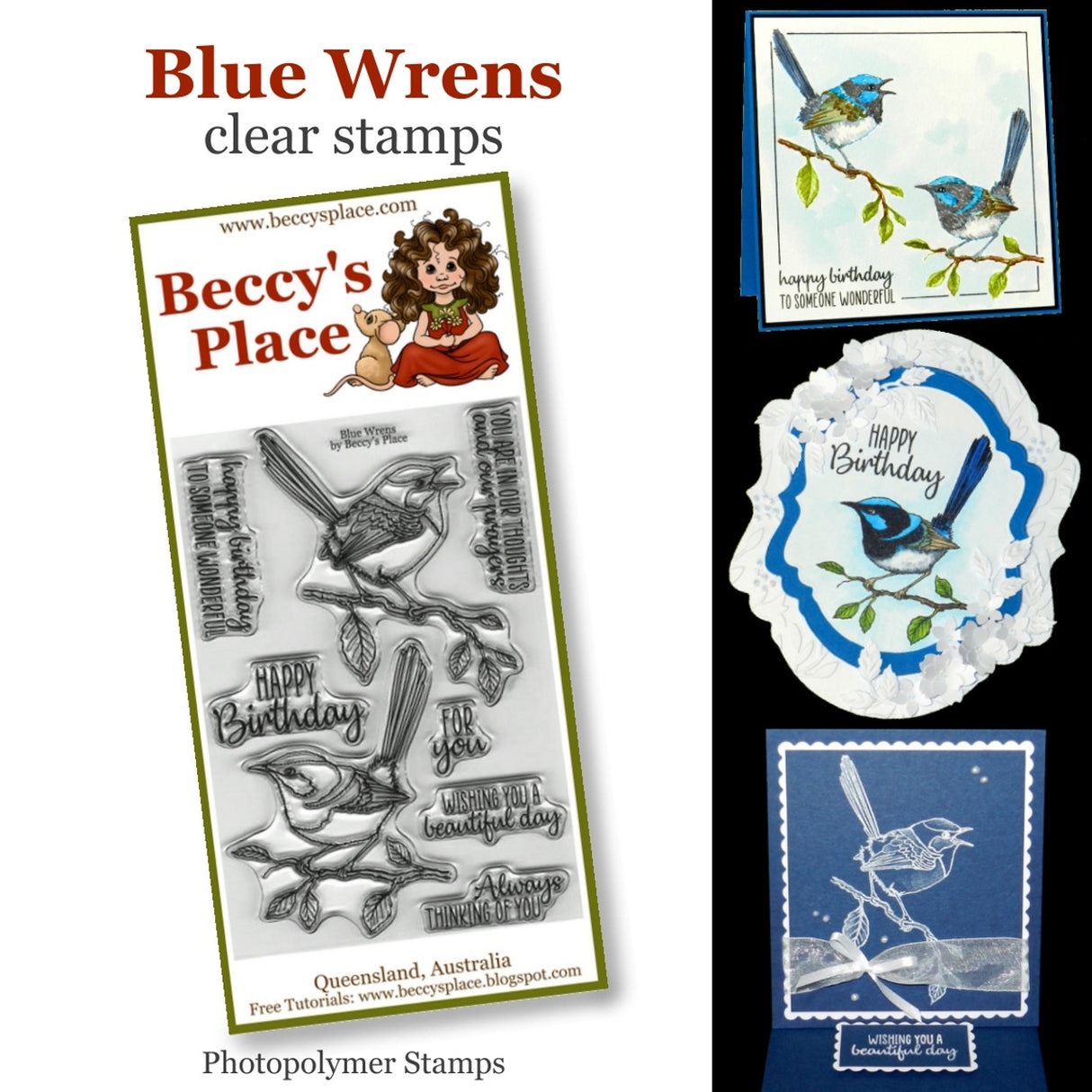 Beccy's Place Blue Wrens clear stamps