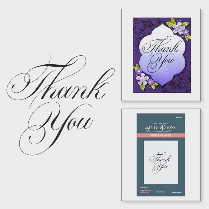 Spellbinders Copperplate Thank You Press Plate from the Copperplate Everyday Sentiments Collection by Paul Antonio