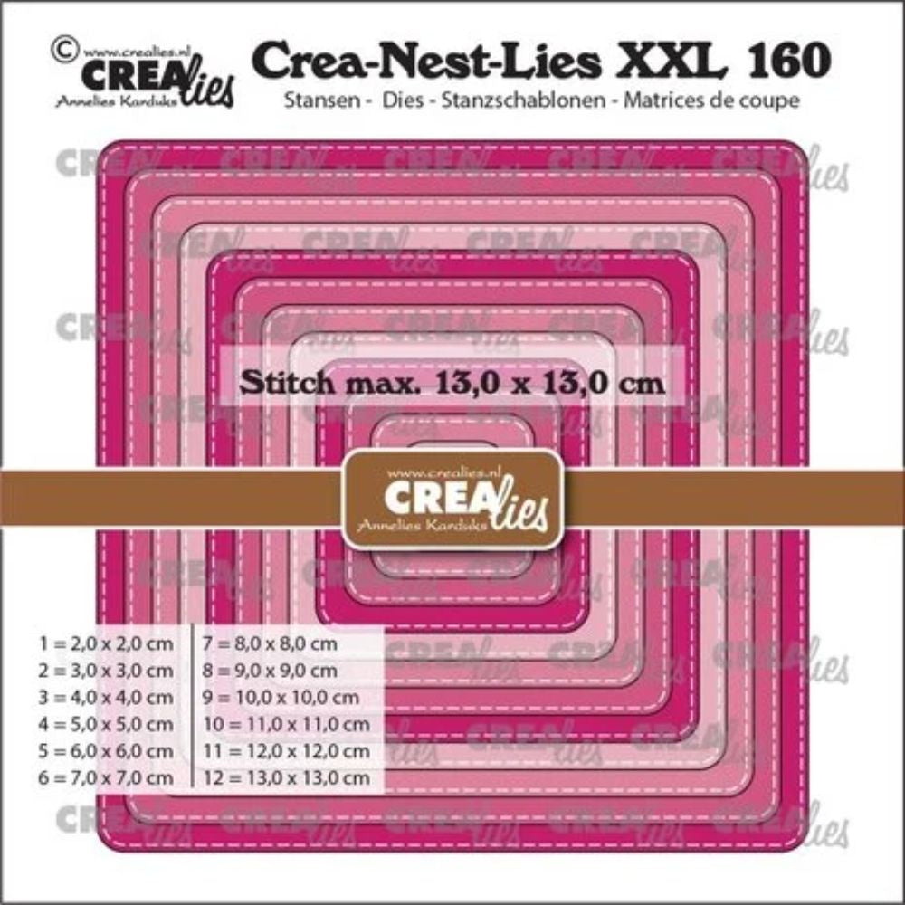 Crealies Crea-Nest-Lies XXL Dies No. 160 Squares With Rounded Corners And Stitchline (CLNestXXL160)