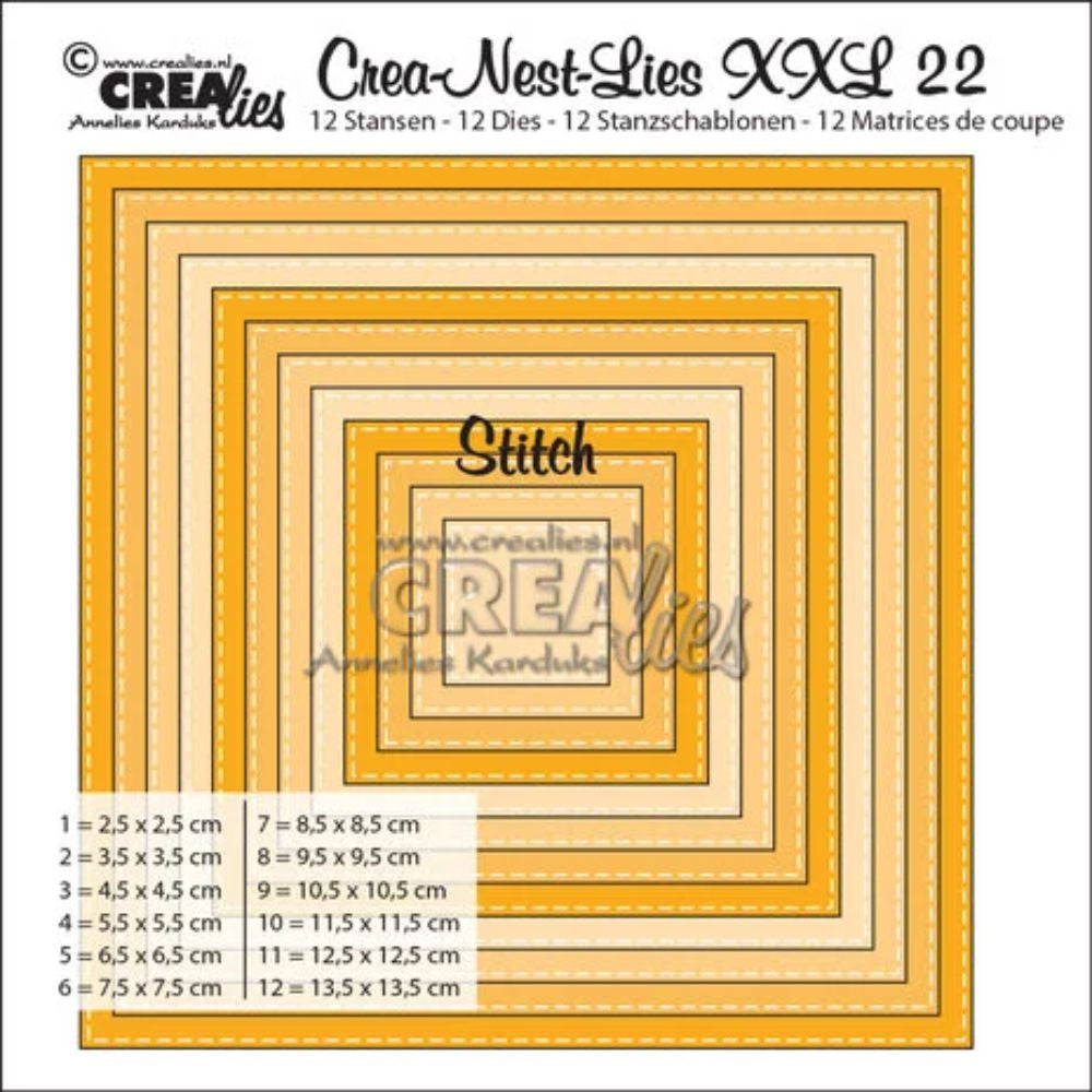 Crealies Crea-Nest-Lies XXL Dies No. 22 Squares with Stitchline (CLNestXXL22)