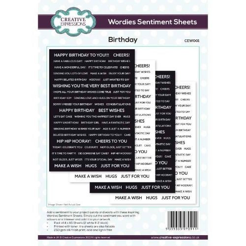 Creative Expressions Wordies Sentiment Sheets - Birthday Pk 4 6 in x 8 in