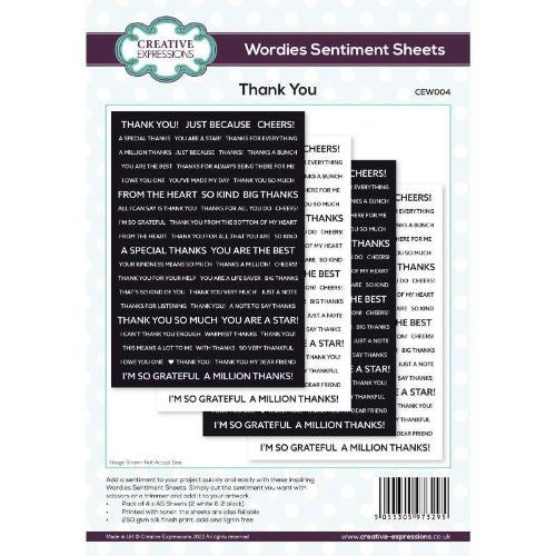 Creative Expressions Wordies Sentiment Sheets - Thank You Pk 4 6 in x 8 in
