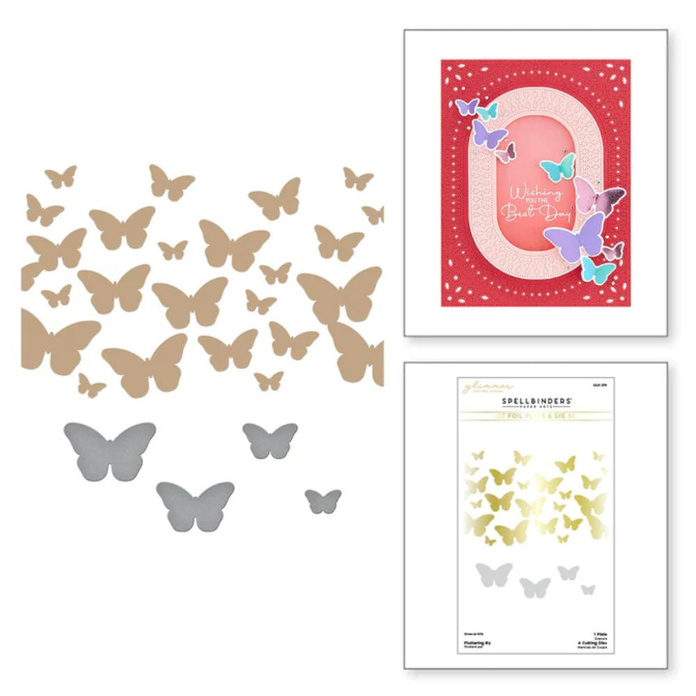 Spellbinders Fluttering By Glimmer Hot Foil Plate & Die Set from the Stylish Ovals Collection