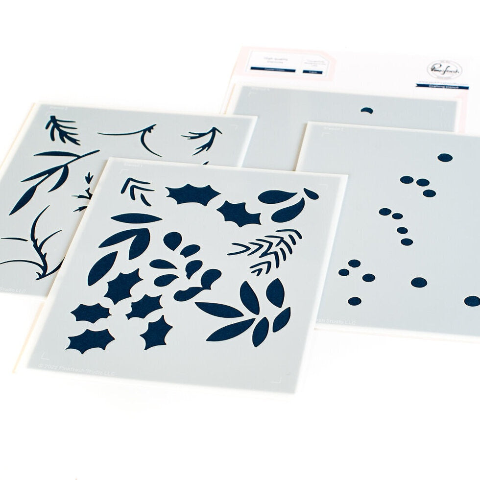 Pinkfresh Studio Festive Leaves Background stencils