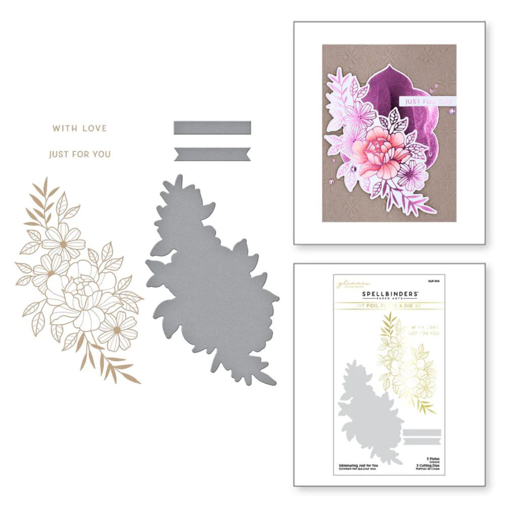 Spellbinders Glimmering Just for You Glimmer Hot Foil Plate & Die Set from the Floral Reflection Collection