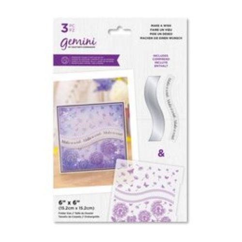 Gemini Embossing Folder w/ Stamp & Die 6x6 Inch Make a Wish (GEM-EF6-MAWISH)