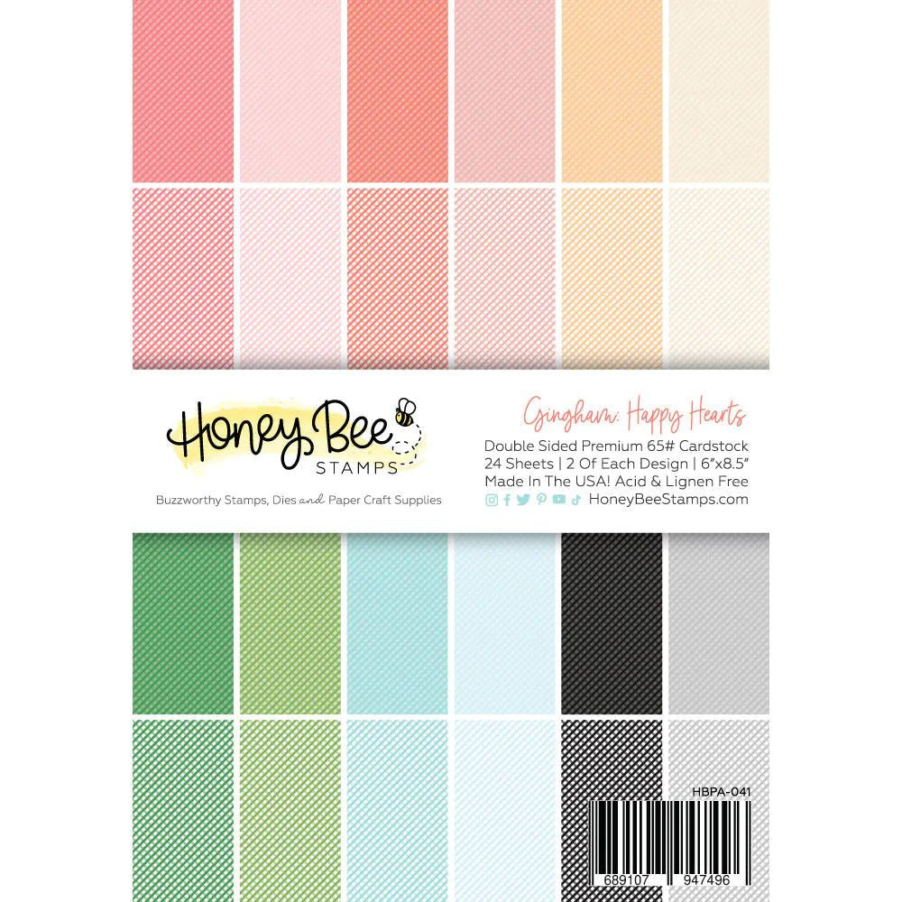 Honey Bee Stamps Gingham - Happy Hearts Paper Pad 6x8.5 - 24 Double Sided Sheets