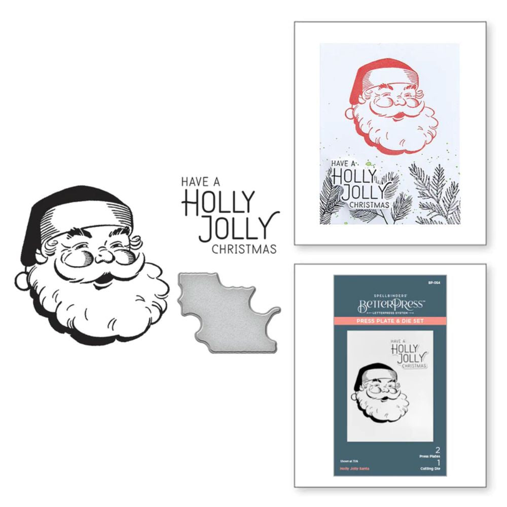 Spellbinders Holly Jolly Santa Press Plate & Die Set from the More BetterPress Christmas Collection