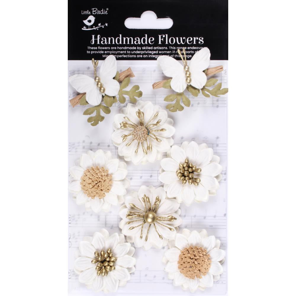 Little Birdie Arcadia Paper Flowers 8/Pkg Ivory Pearl