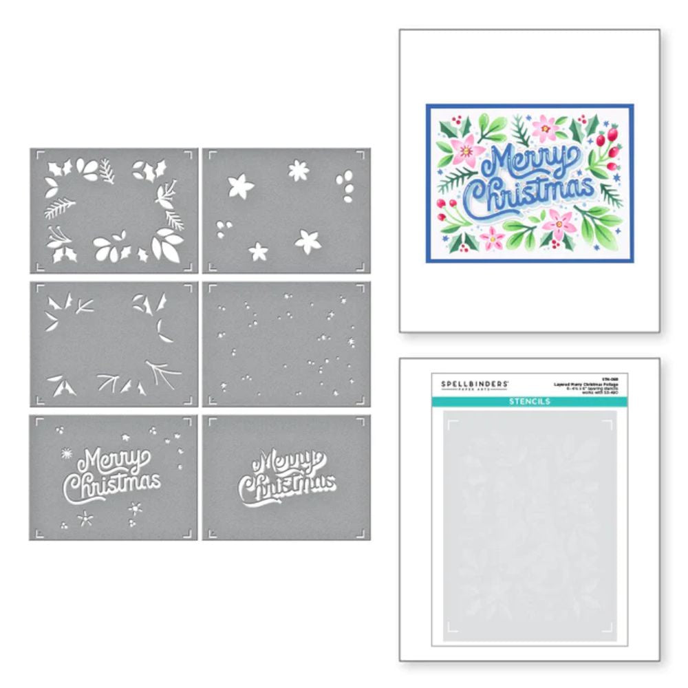 Spellbinders Layered Merry Christmas Foliage Stencils from the Layered Christmas Stencils Collection