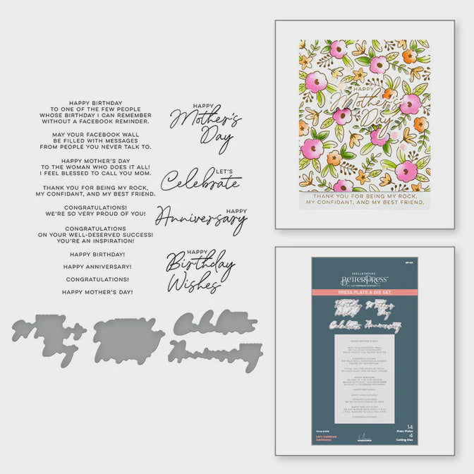 Spellbinders Let's Celebrate Sentiments Press Plate & Die Set from the Let's Celebrate Collection by Yana Smakula