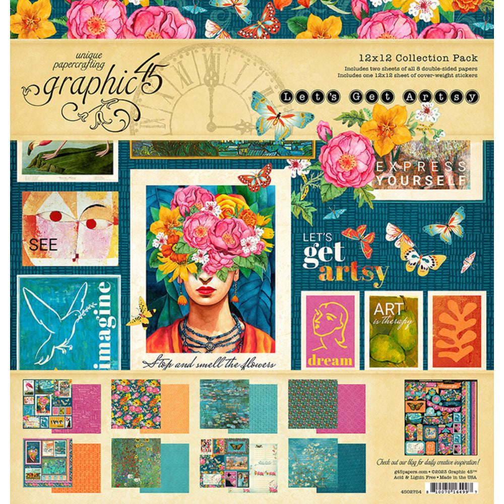 Graphic45 Let’s Get Artsy 12×12 Collection Pack with Stickers