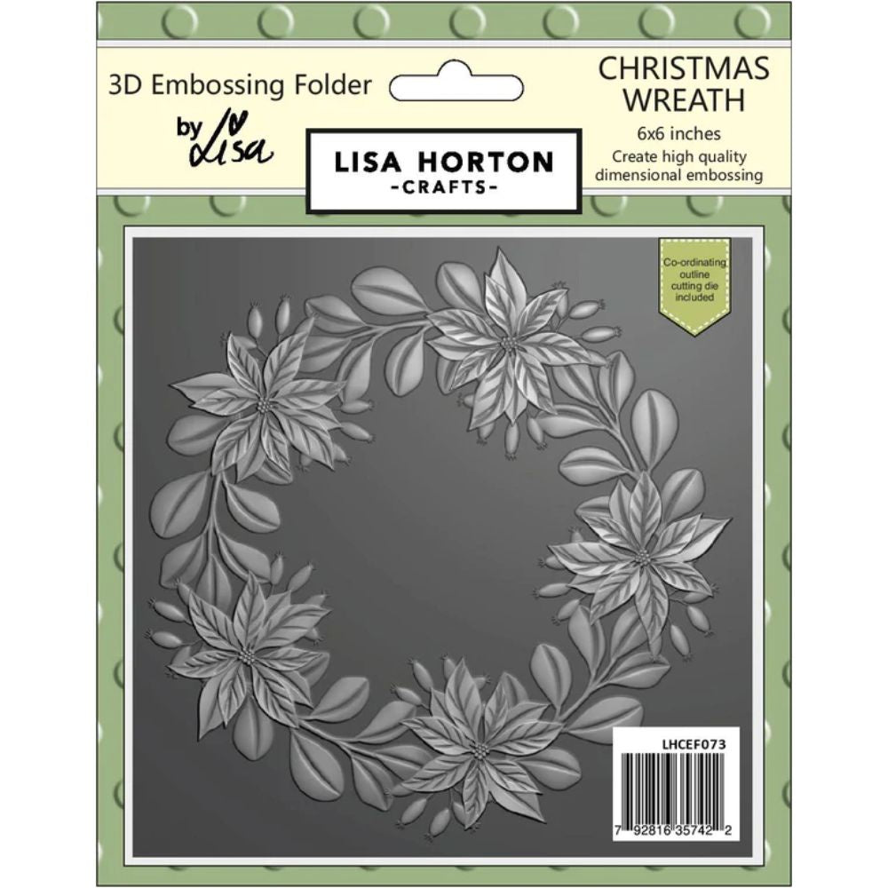 Lisa Horton 3D Embossing Folder 6x6 With Cutting Die - Christmas Wreath