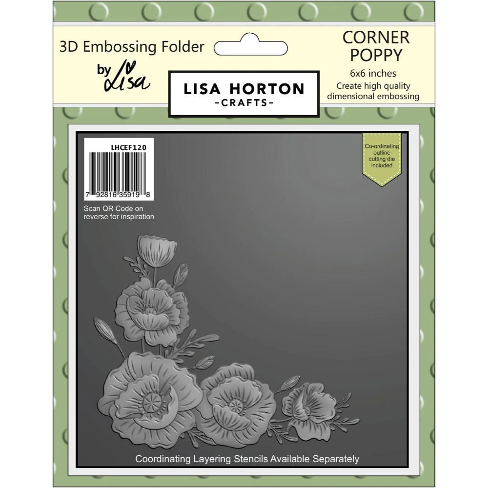Lisa Horton Crafts Corner Poppy 6x6 3D Embossing Folder & Die