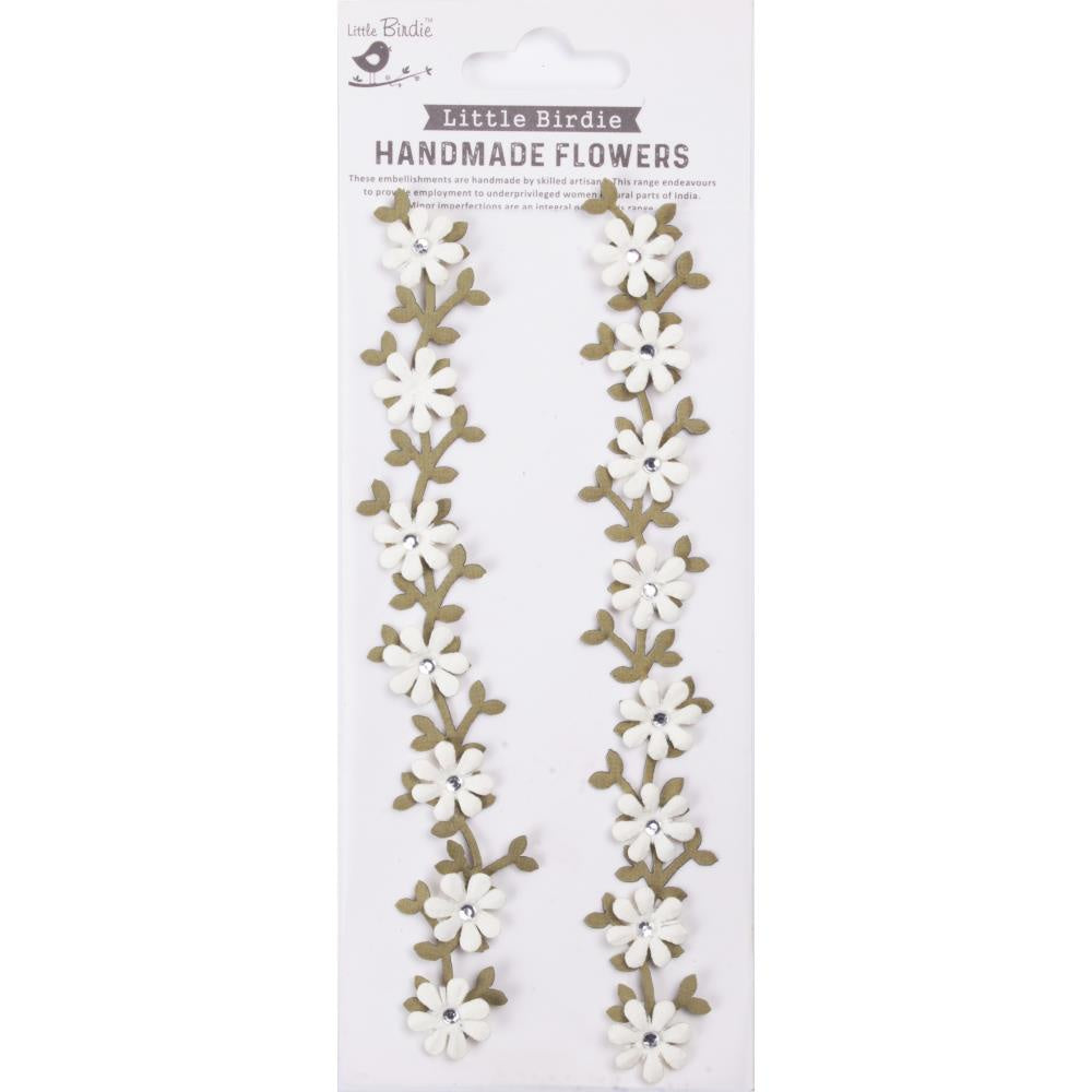 Little Birdie Jewel Floral Vine Embellishment 2/Pkg White