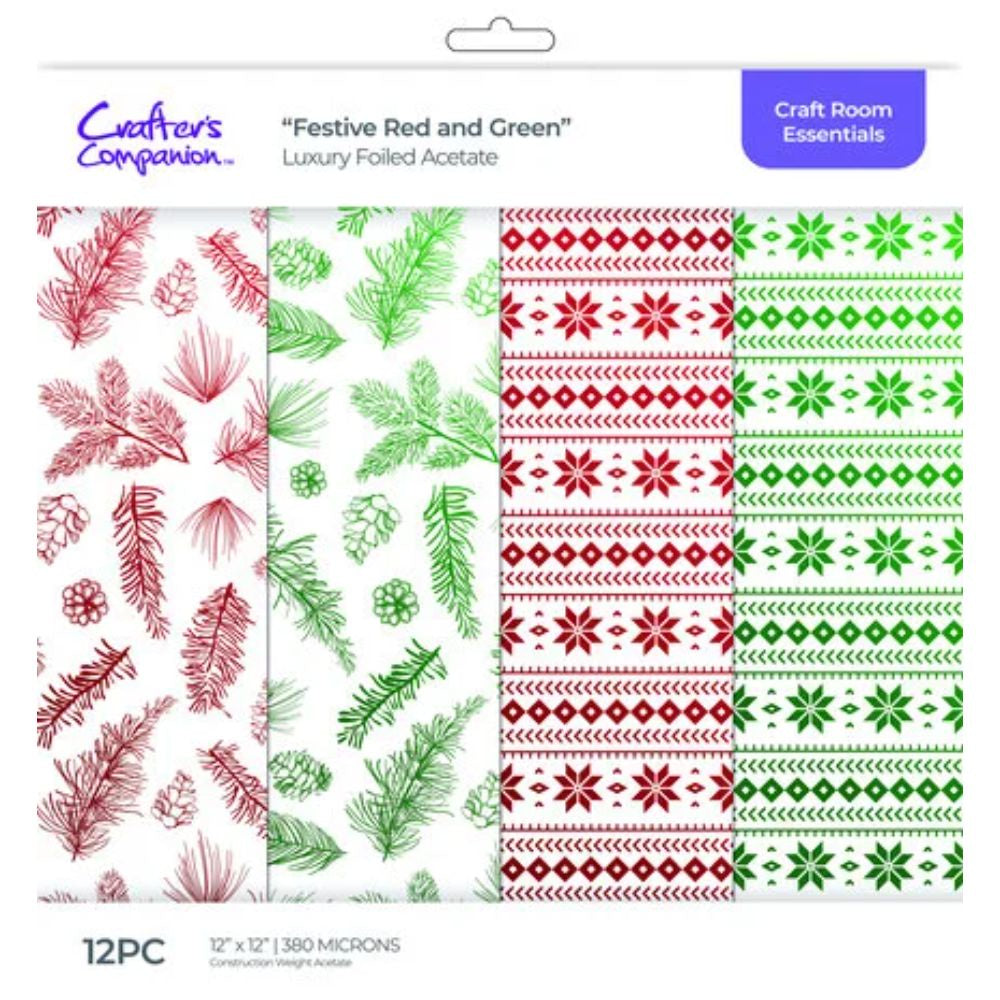 Crafter's Companion Luxury Foiled Acetate Pack Red & Green (CC-PAD12-LUXF-FERG)