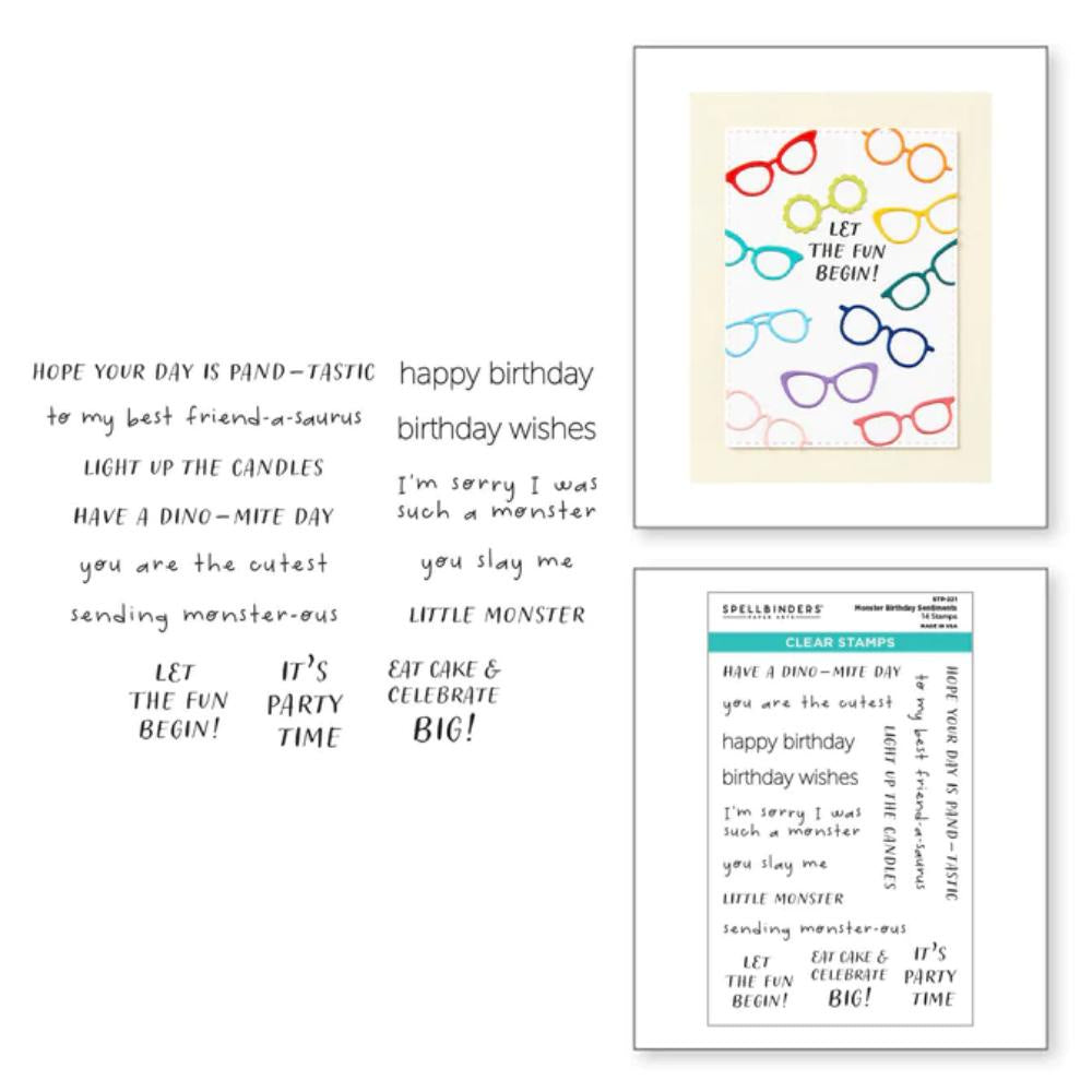 Spellbinders Monster Birthday Sentiments Clear Stamp Set from the Monster Birthday Collection