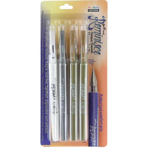 Marvy Uchida Gel Reminisce Pen Set 4/Pkg 2 Gold, 1 Silver & 1 White