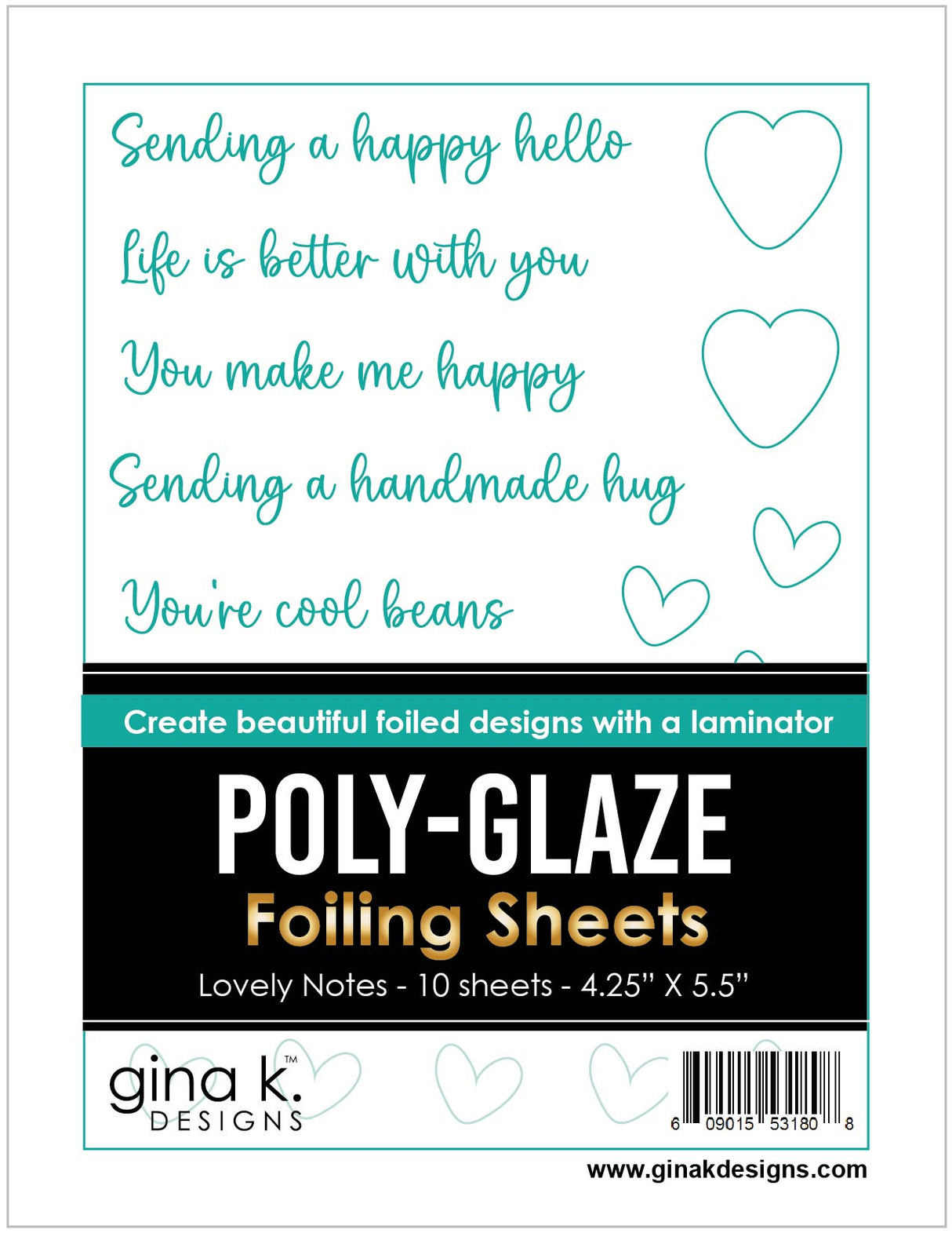 Gina K Designs POLY-GLAZE Foiling Sheets- Lovely Notes