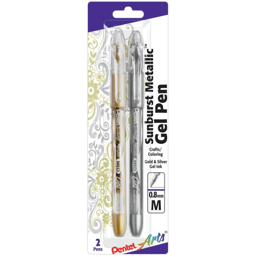 Pentel Sunburst Metallic Gel Pen .8mm 2/Pkg Gold & Silver