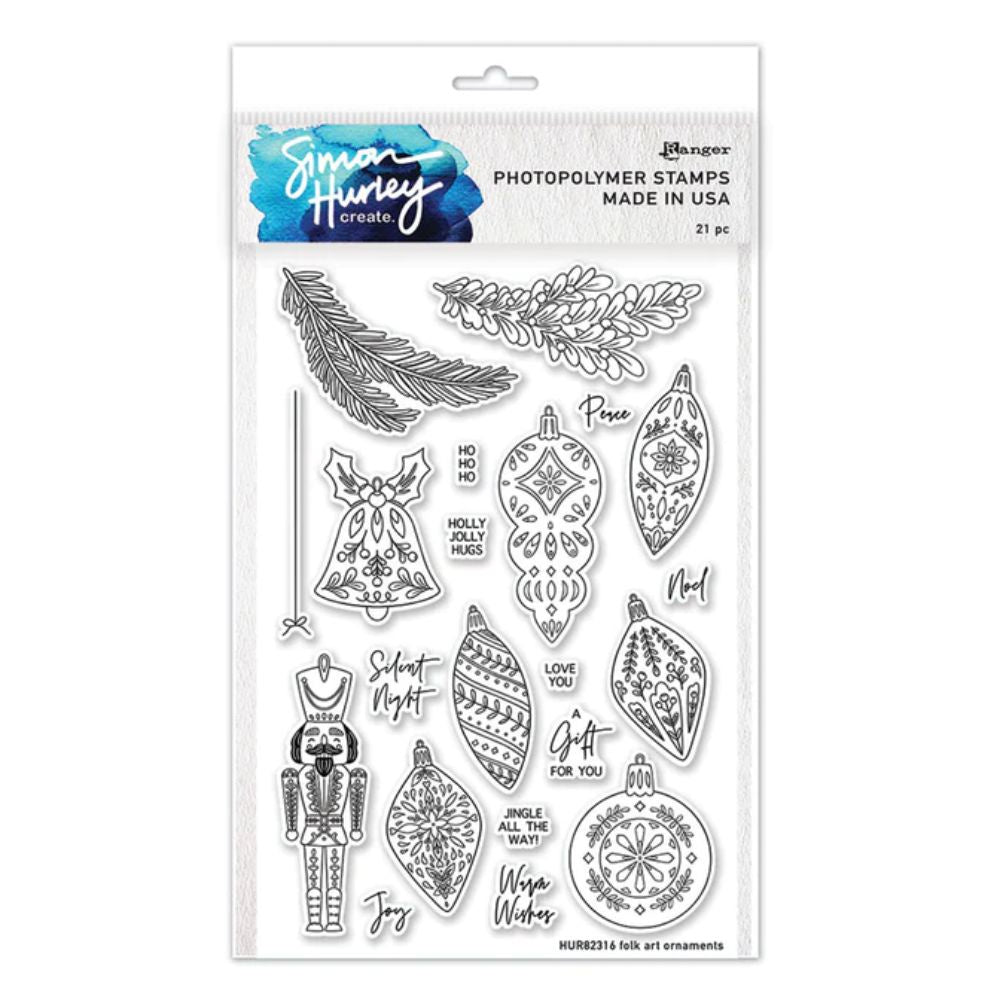 Spellbinders Clear Stamp Set folk art ornaments by Simon Hurley create