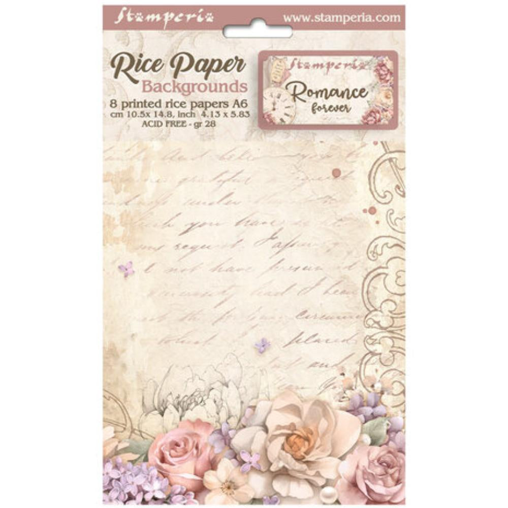 Stamperia Selection 8 Rice paper A6 backgrounds - Romance Forever