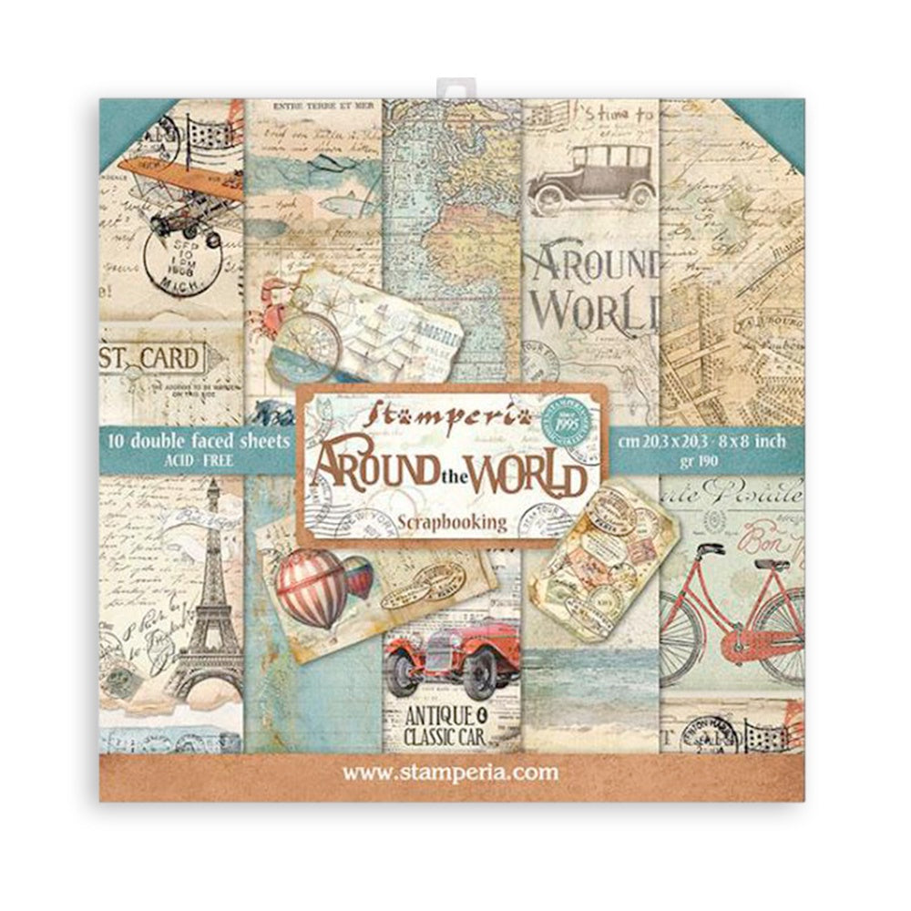 Stamperia Scrapbooking Small Pad 10 sheets cm 20,3X20,3 (8"X8") - Around the World