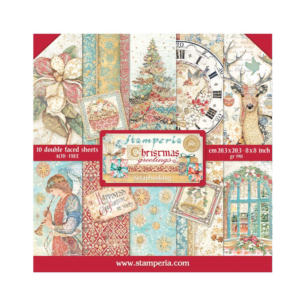 StamperiaÂ Scrapbooking Small Pad 10 sheets cm 20,3X20,3 (8"X8") - Christmas Greetings