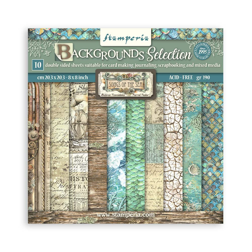 Stamperia Scrapbooking Small Pad 10 sheets cm 20,3X20,3 (8"X8") Backgrounds Selection - Songs of the Sea