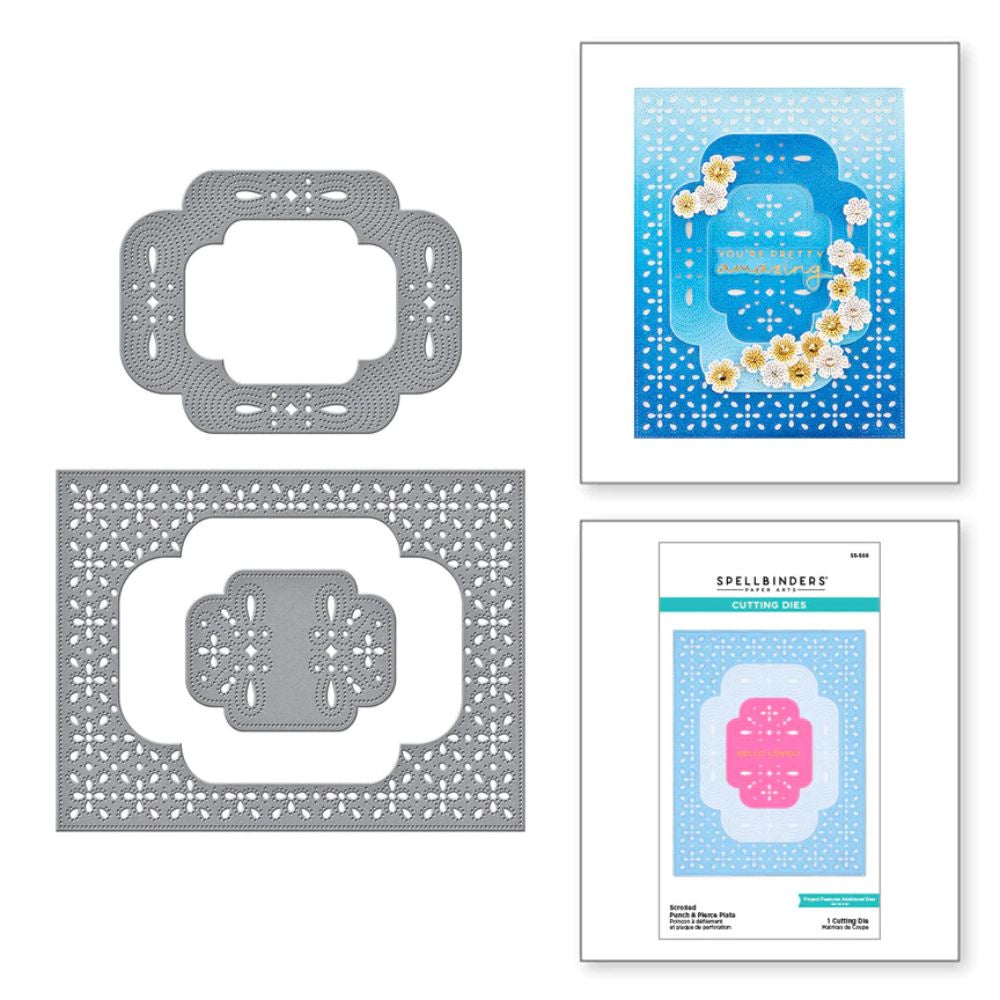 Spellbinders Scrolled Punch & Pierce Plate Etched Die from the Four Petal Collection