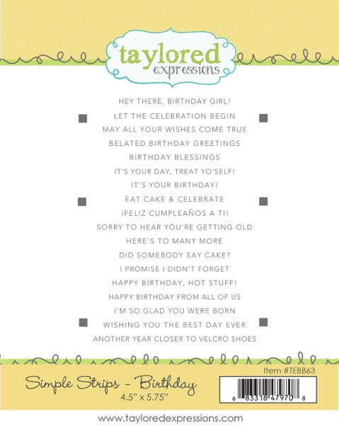 Taylored Expressions Simple Strips - Birthday - Auzz Trinklets N Krafts