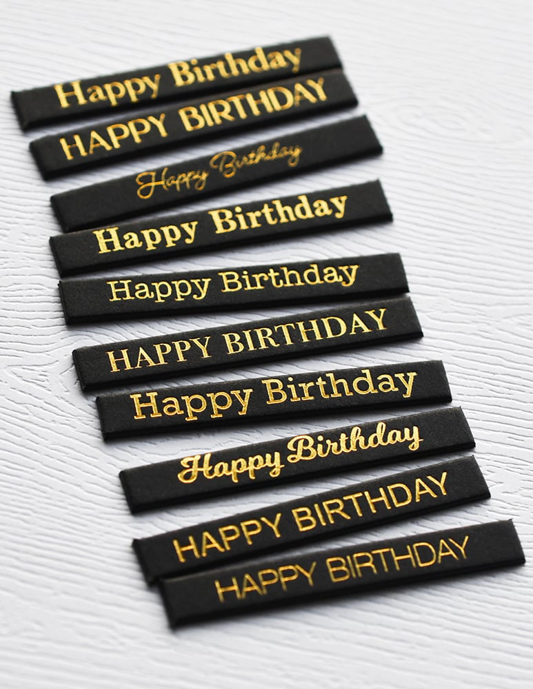 Memory Box ST007 Happy Birthday Foil Greetings Black Tabs