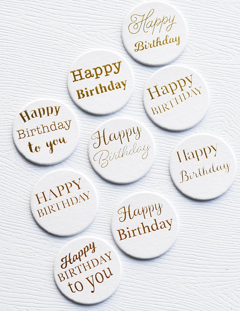 Memory Box ST010 Happy Birthday Foil Greetings White Circle Tabs