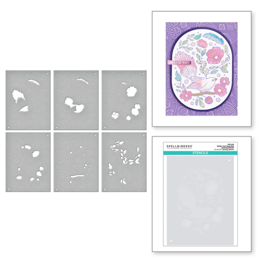 Spellbinders Stylish Oval Floral Bird Layering Stencils from the Stylish Ovals Collection