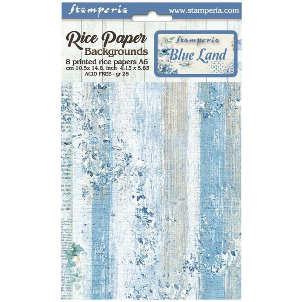 Stamperia Selection 8 Rice paper A6 backgrounds - Blue Land