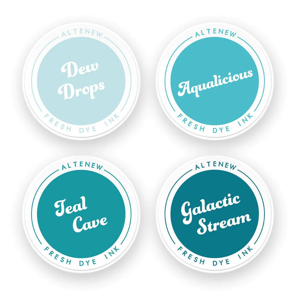 Altenew Sweet Dreams Fresh Dye Ink (Dew Drops, Aqualicious, Teal Cave, Galactic Stream) Round ink pad bundle