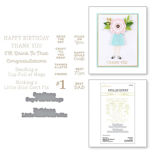 Spellbinders We Dance Glimmer Sentiments Glimmer Hot Foil Plate & Die Set from the Happy Dance Collection