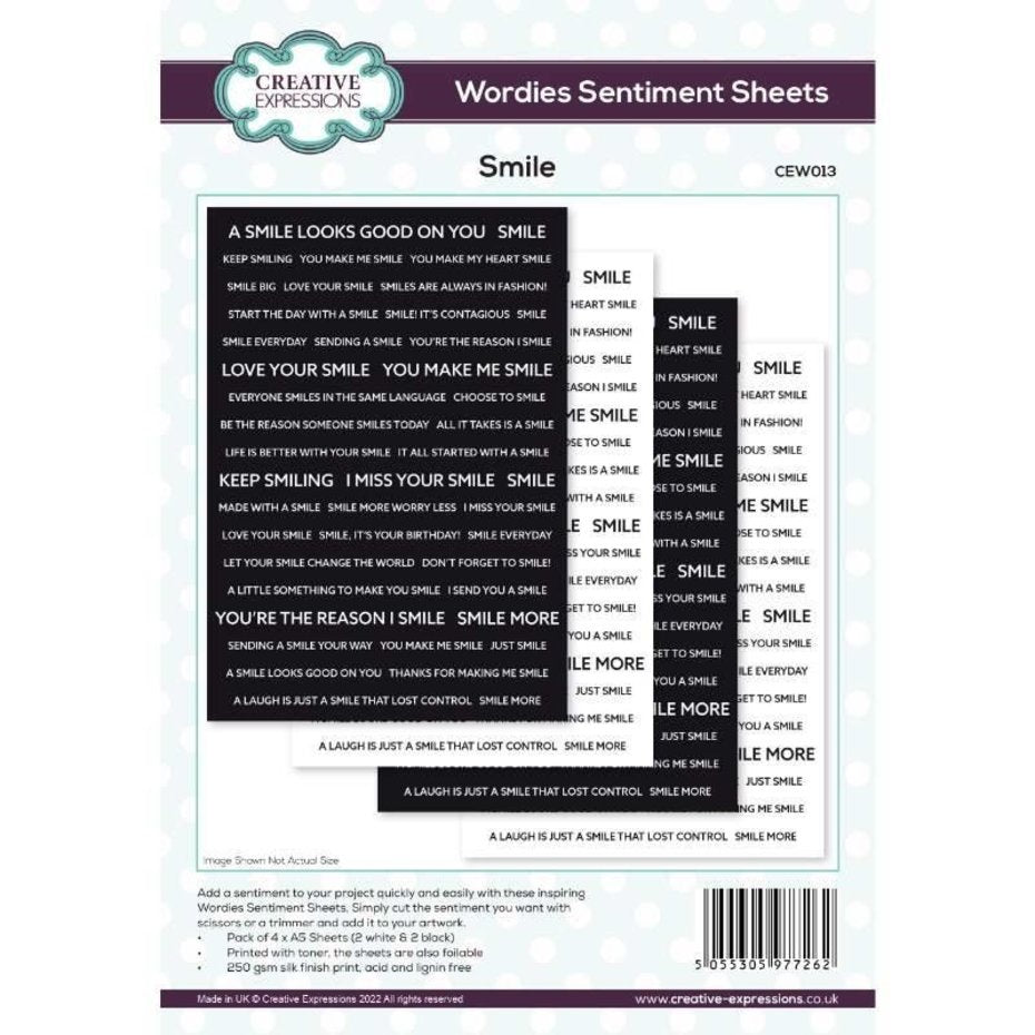 Creative Expressions Wordies Sentiment Sheets 6x8 Inch Smile (4pcs) (CEW013)