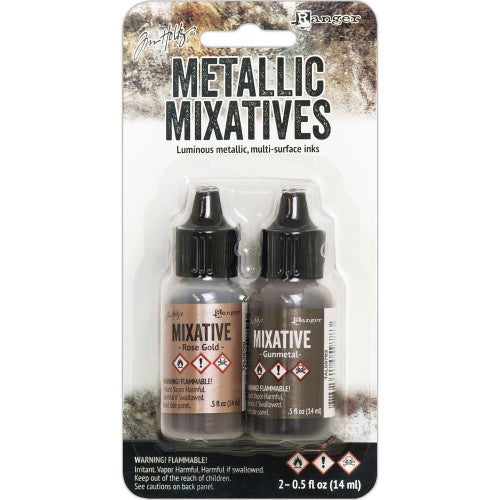 Tim Holtz Alcohol Ink Metallic Mixatives .5oz 2/Pkg Rose Gold &amp; Gunmetal