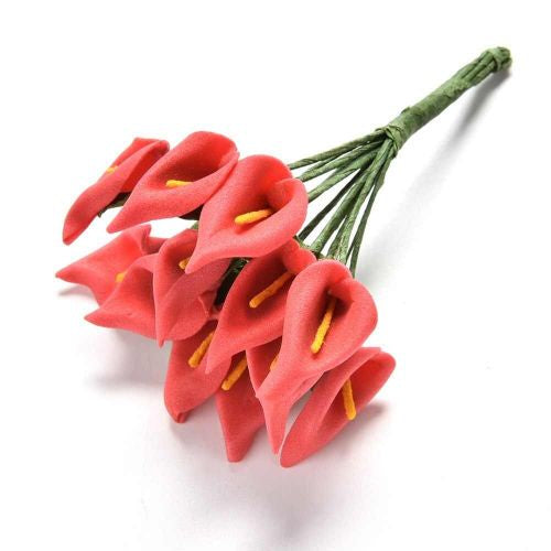 ATK 12 Mulberry Calla Lily Foam Flower Bouquet Light Red