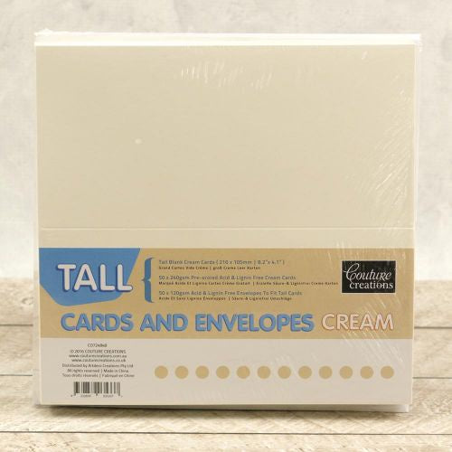 Couture Creations Tall Cards W/Envelopes 50/Pkg Cream