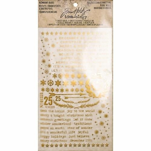 Tim Holtz Idea-Ology Remnant Rubs Foil Rub-Ons 4.75"X7.75" 2/Pkg Gilded Christmastime -1 Silver &amp; 1 Gold