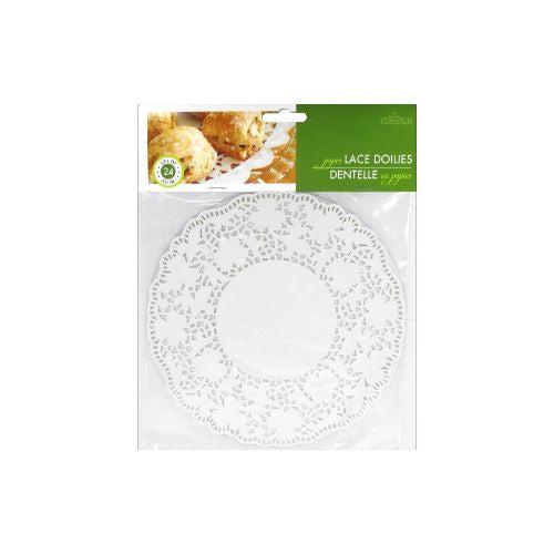 Fox Run Paper Doily 8" Round 24pc White- Clover