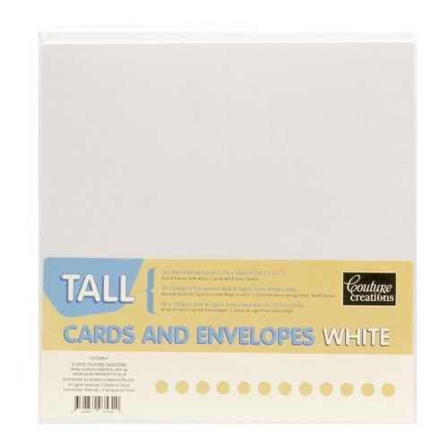 Couture Creations Tall Cards W/Envelopes 50/Pkg White