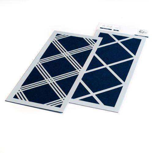 Pinkfresh Studio Diamond plaid layering stencil set