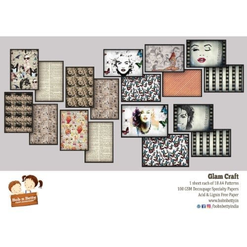 Bob N Betty Decoupage Sheets Glam Craft 18 A4 pattern Paper 100gsm